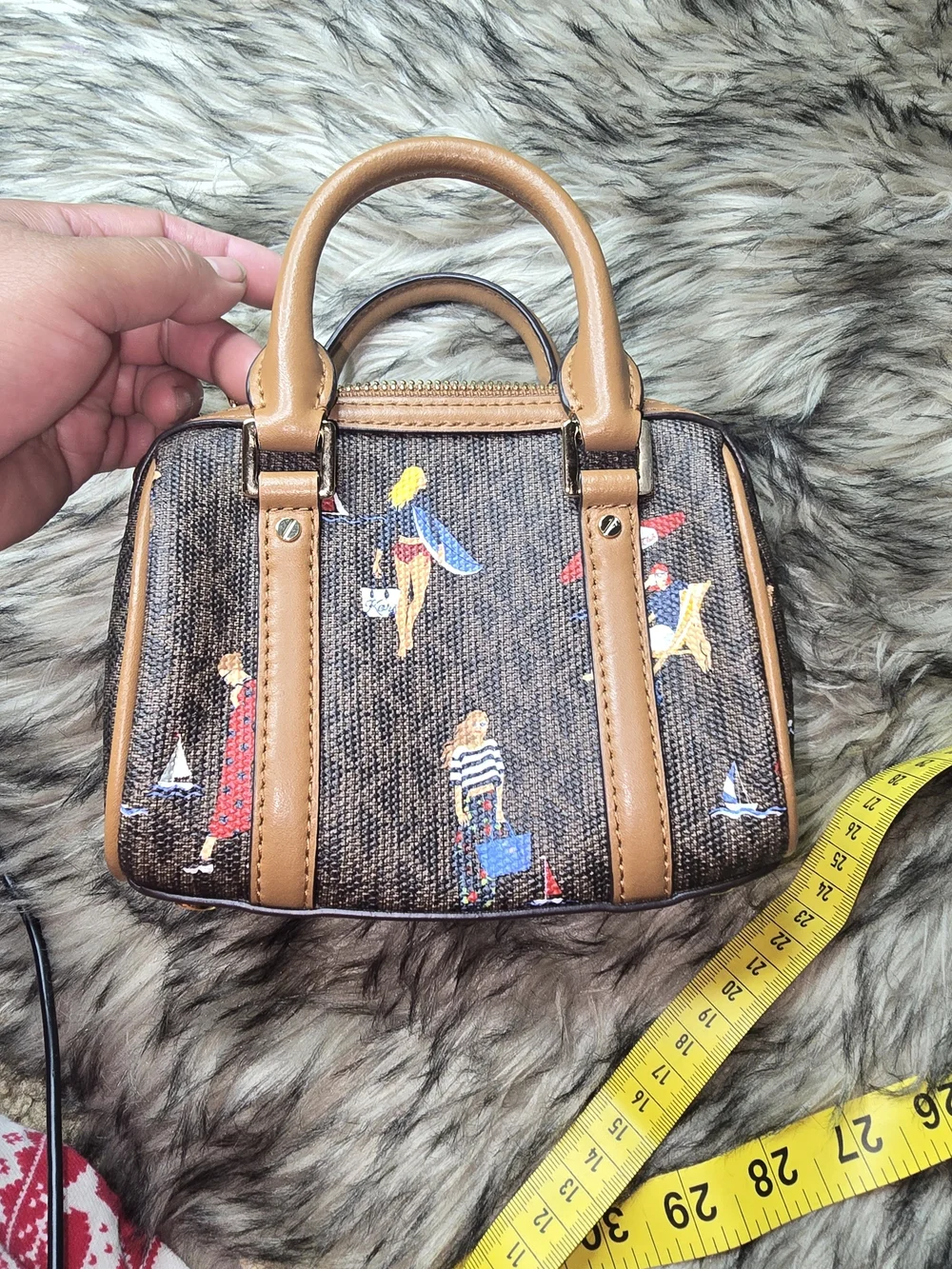 Michael Kors Brown Beach Print Mini Satchel with Tan Trim